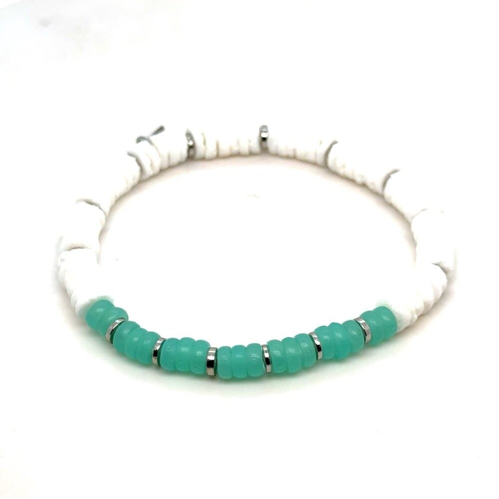 Pura Vida Green/White/Silver Bead Bracelet
